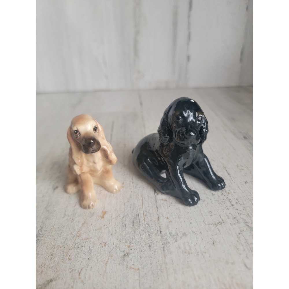 Cocker spaniel porcelain‎ black dog home decor figure unique puppy set